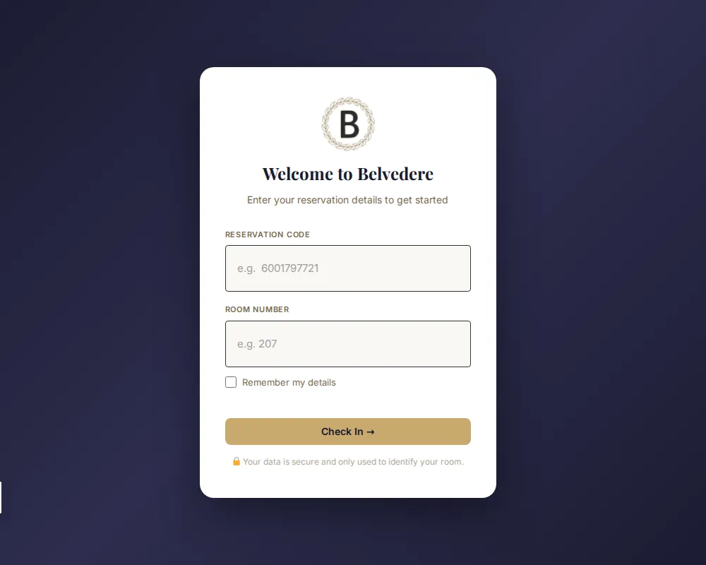 Belvedere Guest Portal — in-room digital concierge