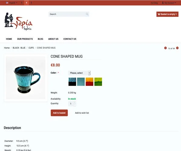 Hydria pottery shop website